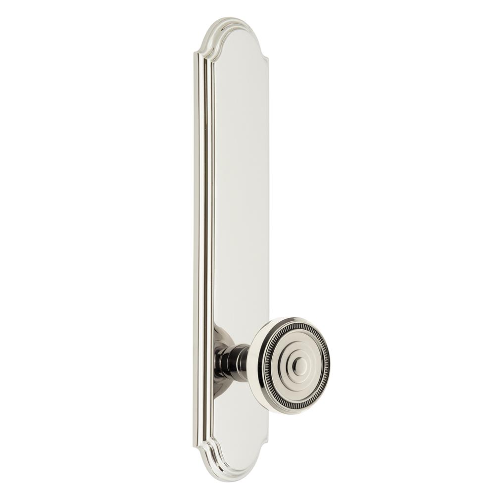 Grandeur by Nostalgic Warehouse ARCSOL Arc Tall Plate Privacy with Soleil Knob in Polished Nickel